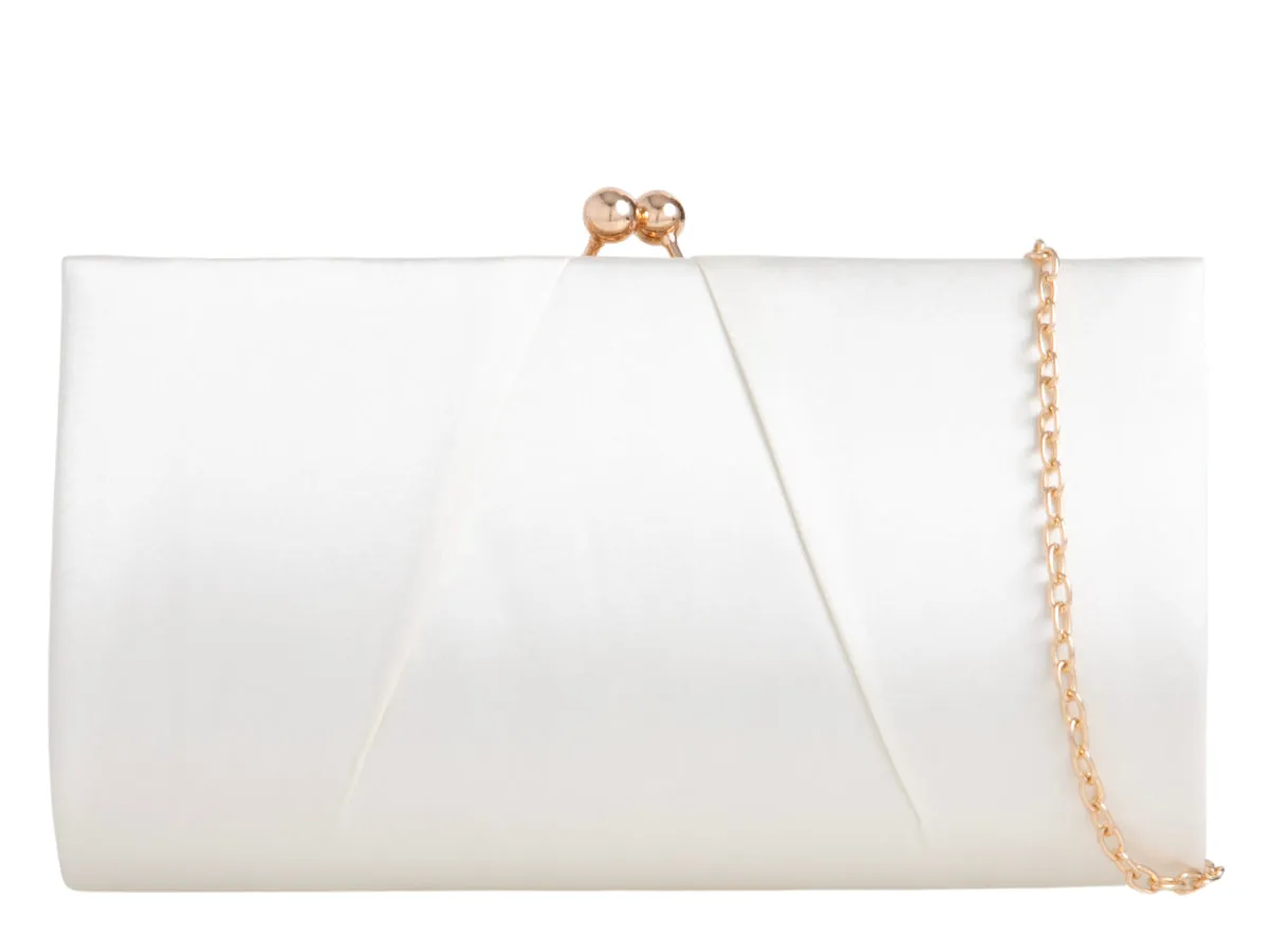 Koko Ivory Small Satin Clip Top Clutch