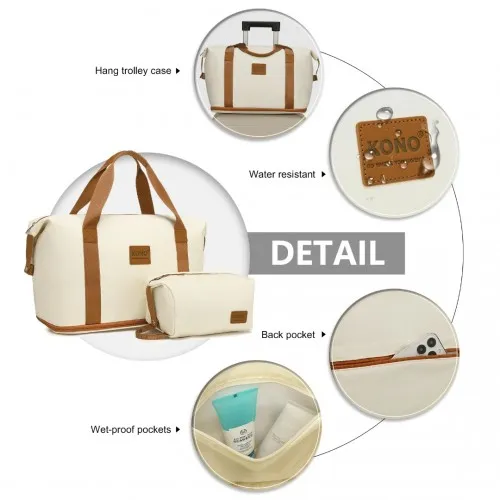 Kono Expandable Waterproof Travel Duffel Bag Set - 2 Pieces, Durable Nylon, Beige and Brown - Perfect for Travel, Gym & More