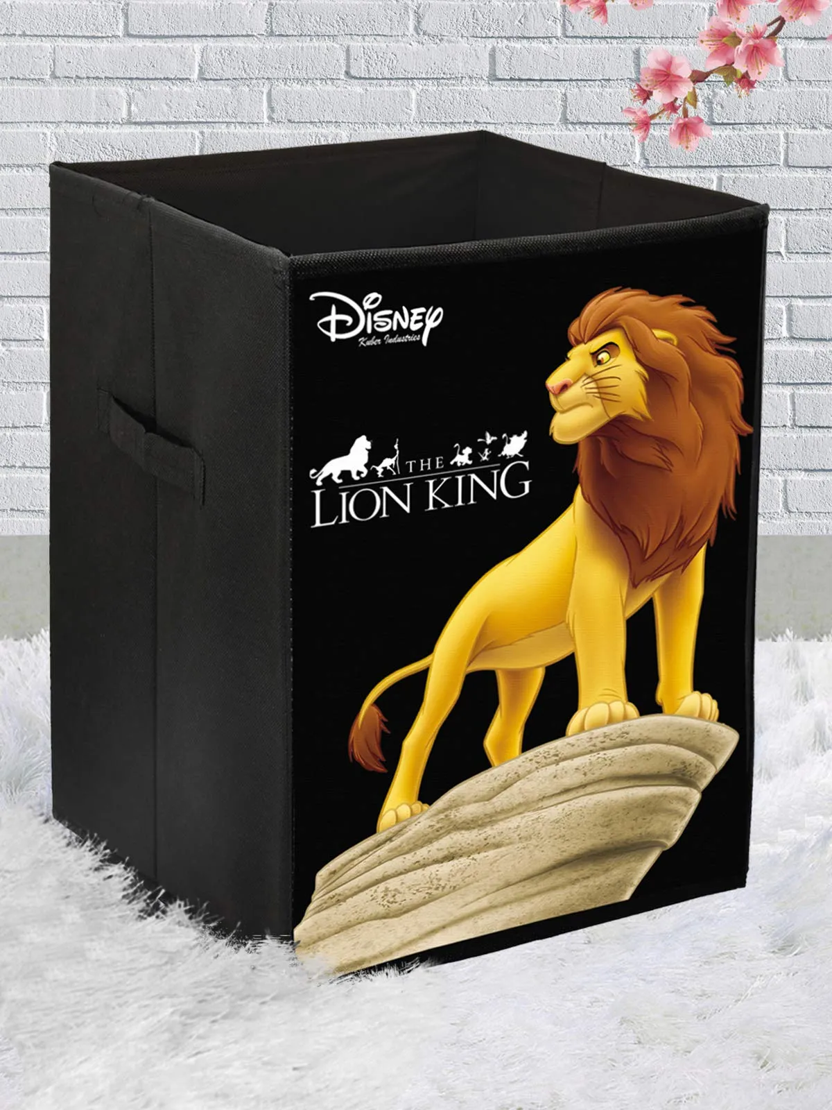 Kuber Industries Disney Lion King Print Non Woven Fabric Foldable Laundry Organiser with Handles (Black)