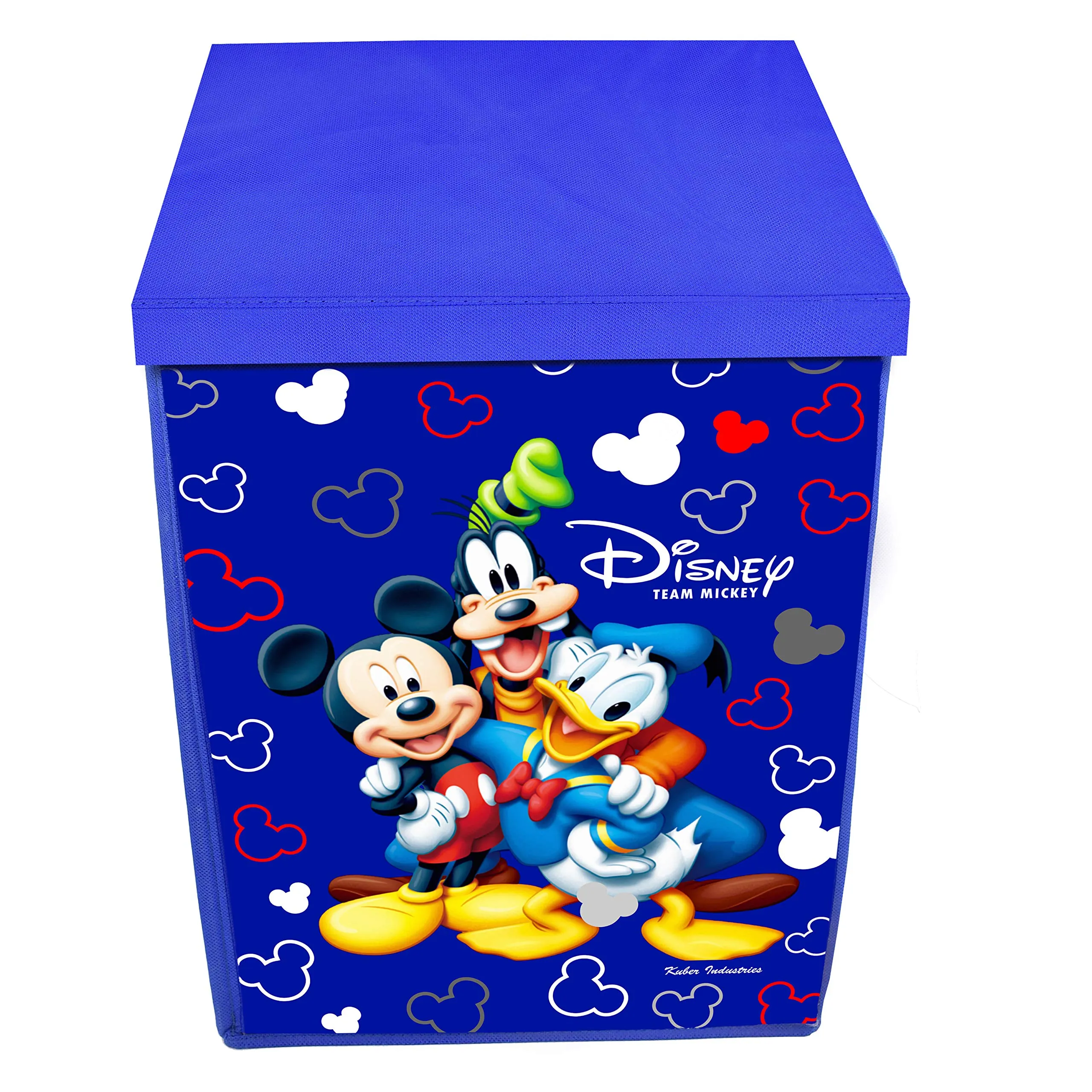 Kuber Industries Disney Team Mickey Print Non Woven Fabric Foldable Laundry Organiser with Lid & Handles (Royal Blue)-KUBMART3458