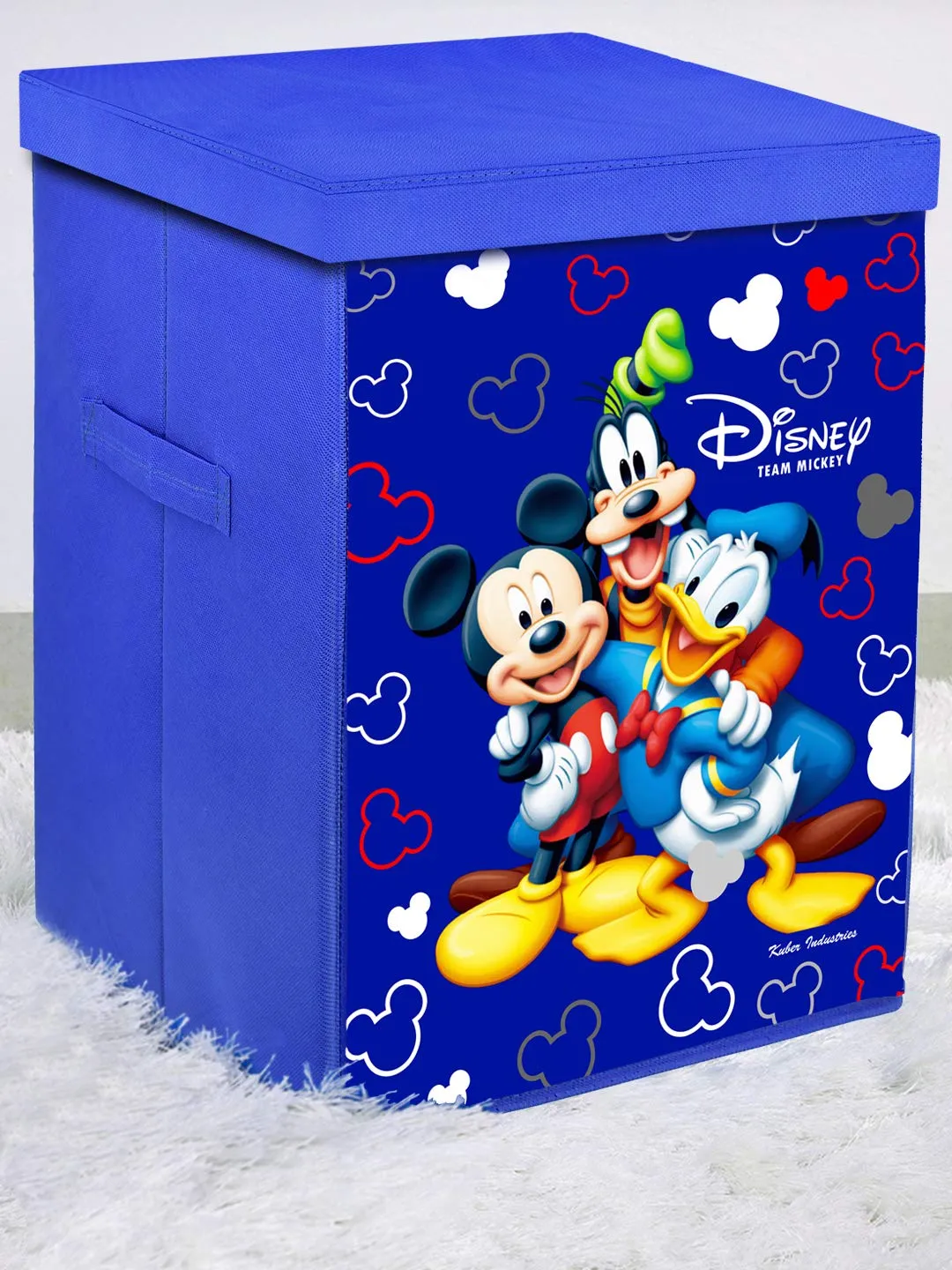 Kuber Industries Disney Team Mickey Print Non Woven Fabric Foldable Laundry Organiser with Lid & Handles (Royal Blue)-KUBMART3458