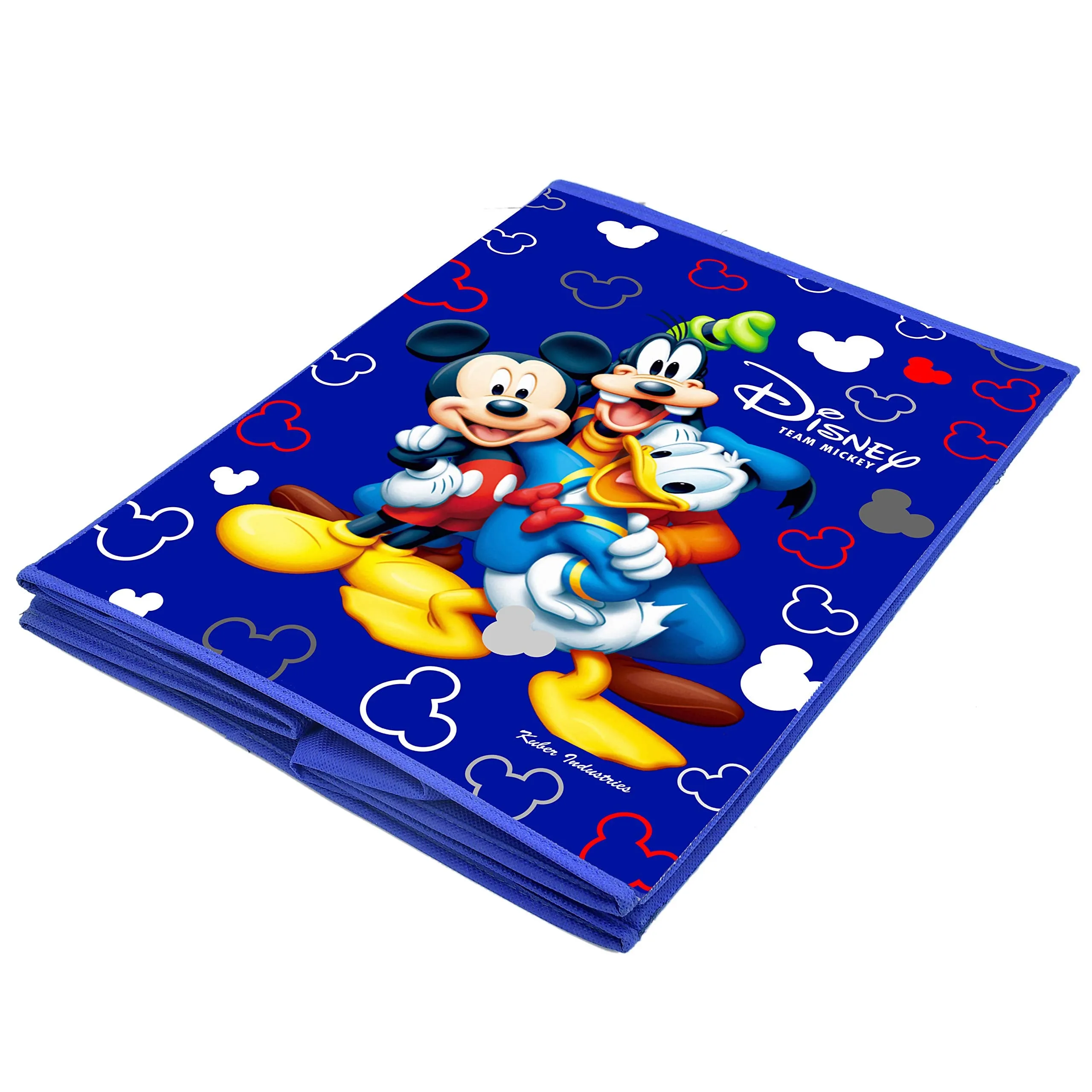 Kuber Industries Disney Team Mickey Print Non Woven Fabric Foldable Laundry Organiser with Lid & Handles (Royal Blue)-KUBMART3458