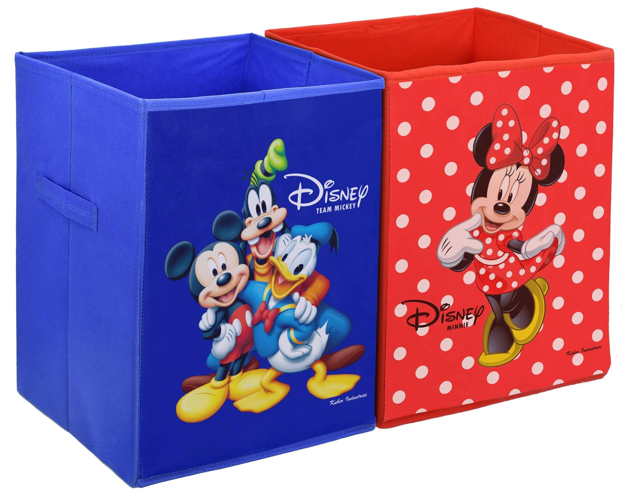 Kuber Industries Disney Team Minnie Print Non Woven Fabric Foldable Laundry Basket, Toy Storage Basket, Cloth Storage Basket with Handles (Set of 2, Red with Royal Blue)-KUBMART1206