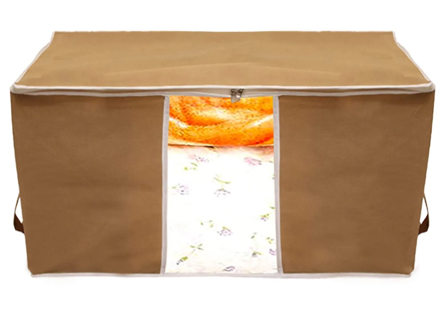 Kuber Industries Foldable Non Woven Clothes Storage Bag Wardrobe Organizer Underbed Bag With Tranasparent Window- Pack of 2 (Brown)-HS43KUBMART26713