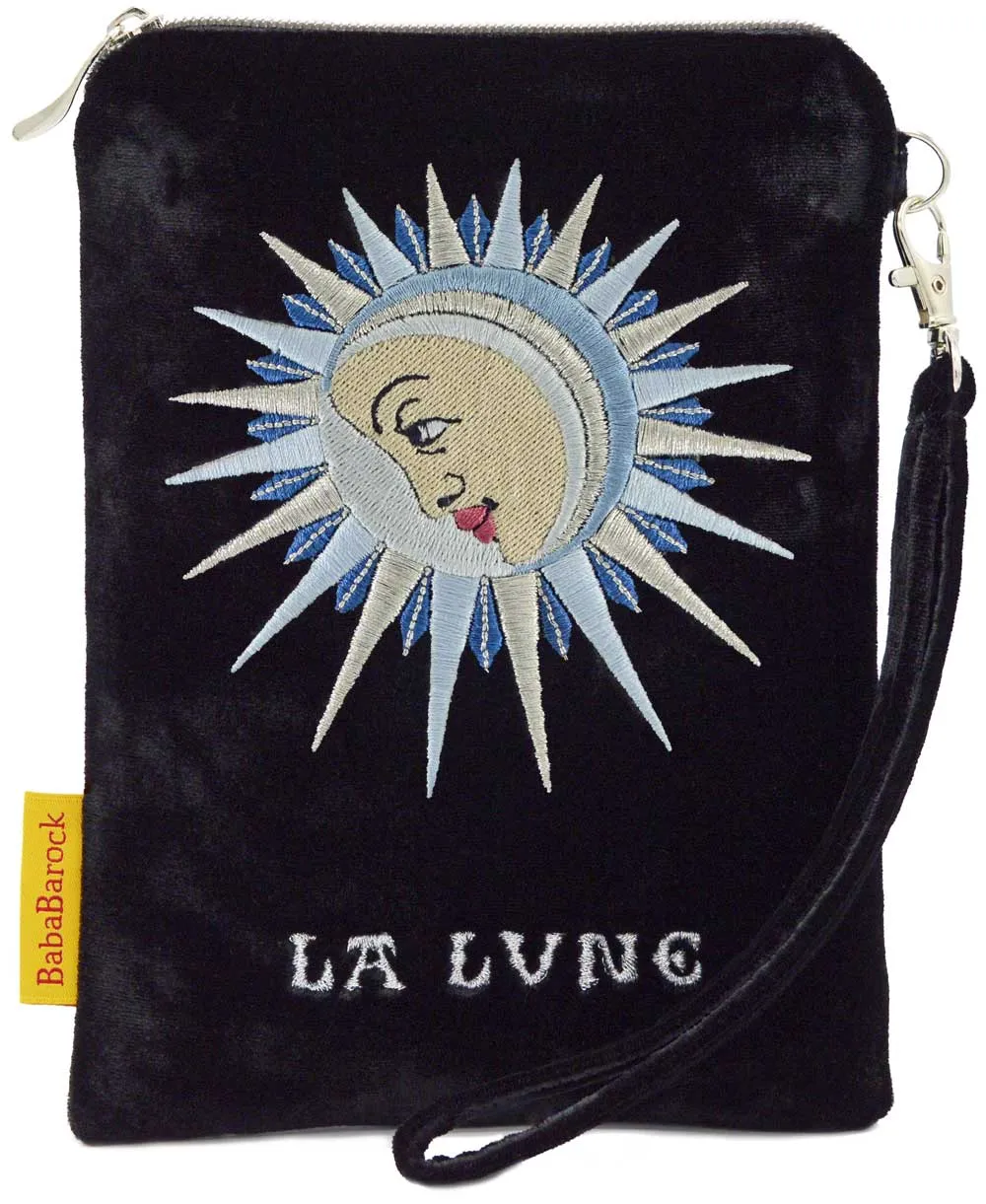 La Lune silk velvet embroidered pouch - black version