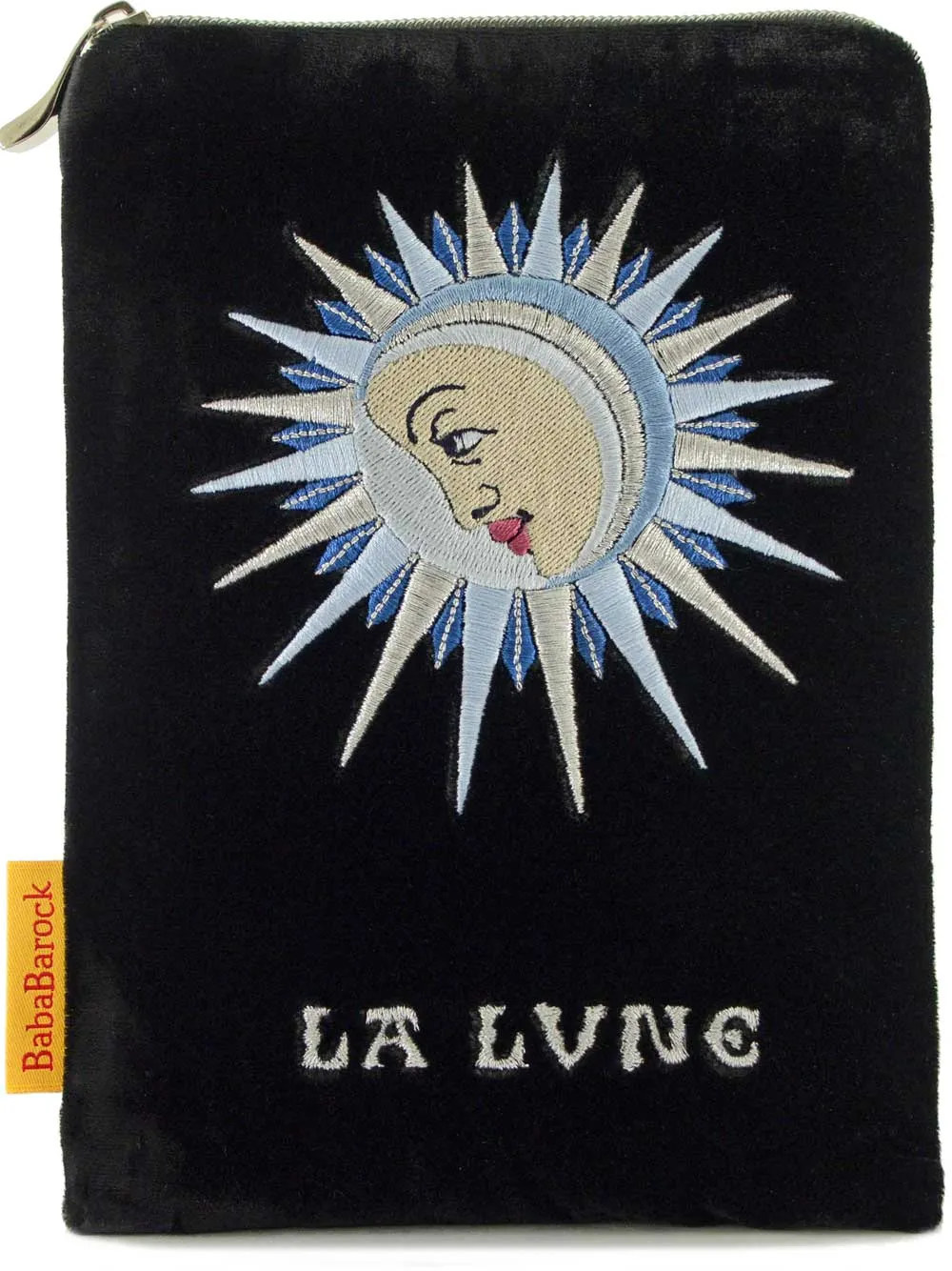 La Lune silk velvet embroidered pouch - black version