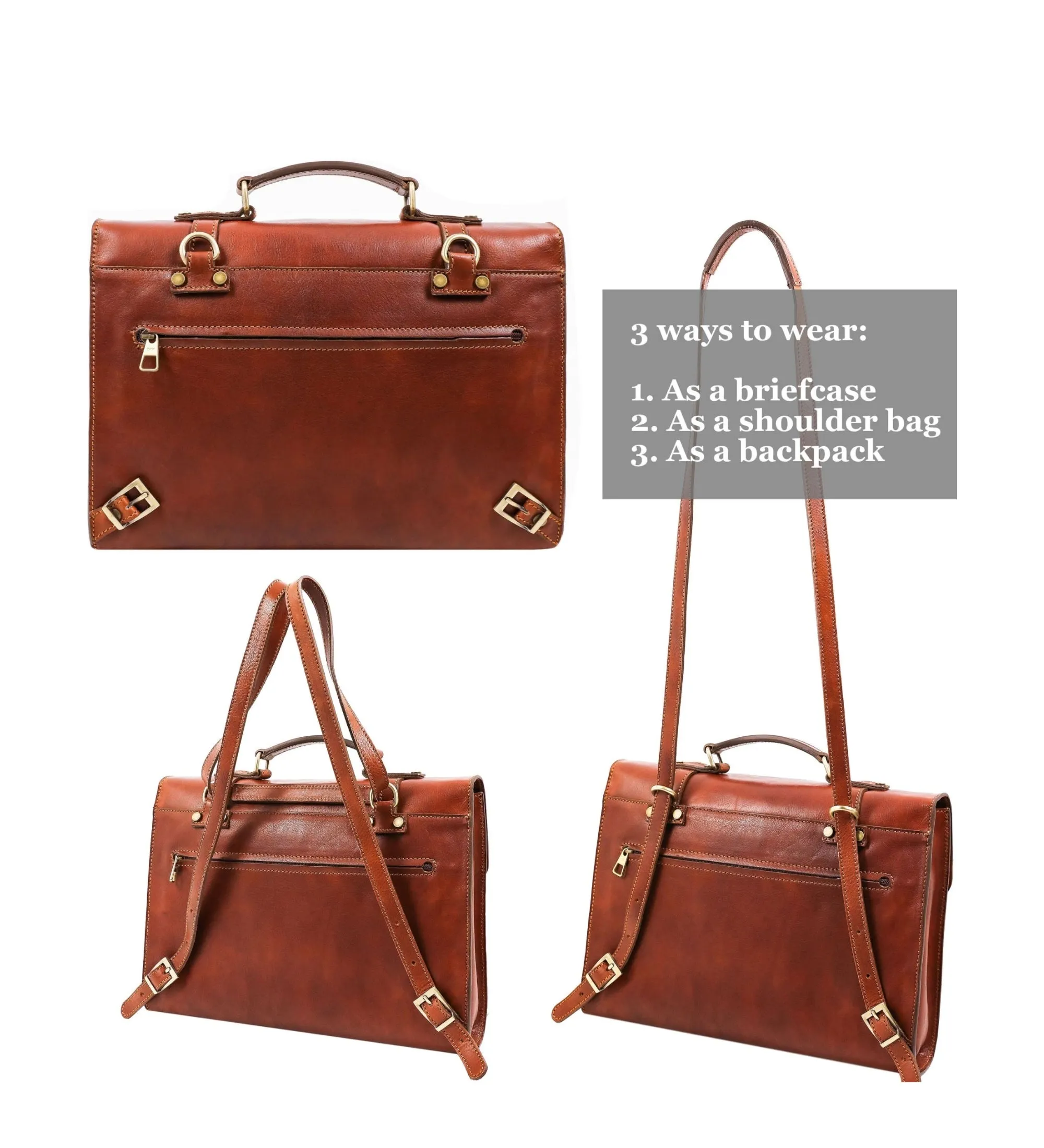 Leather Belted Briefcase, Convertible Backpack - The Glass Menagerie