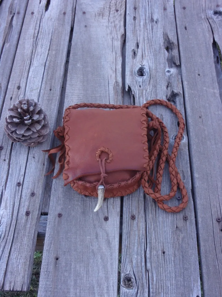 Leather possibles bag, small rust leather bag, mountain man bag