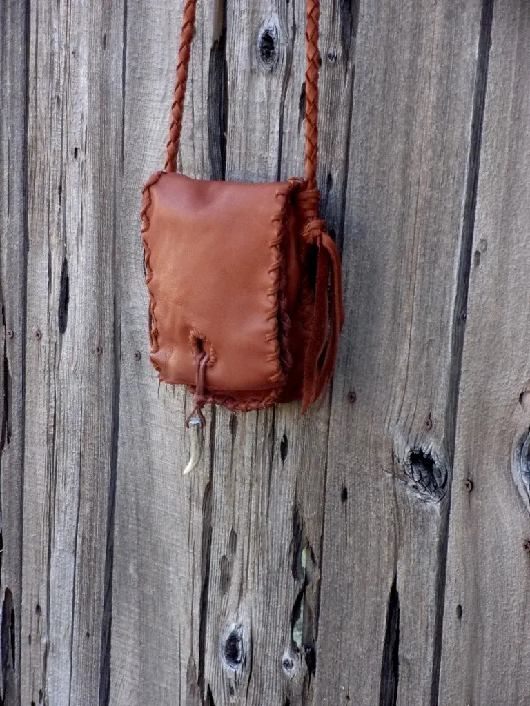 Leather possibles bag, small rust leather bag, mountain man bag