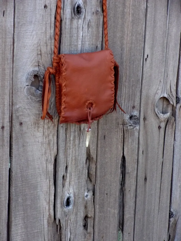 Leather possibles bag, small rust leather bag, mountain man bag