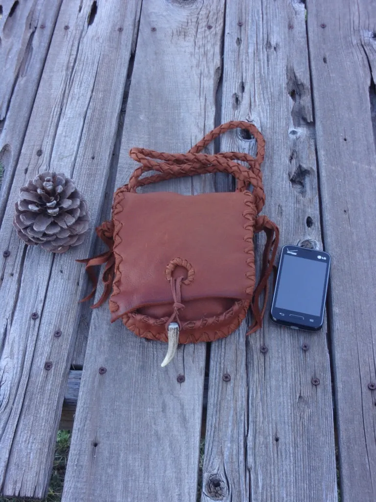 Leather possibles bag, small rust leather bag, mountain man bag