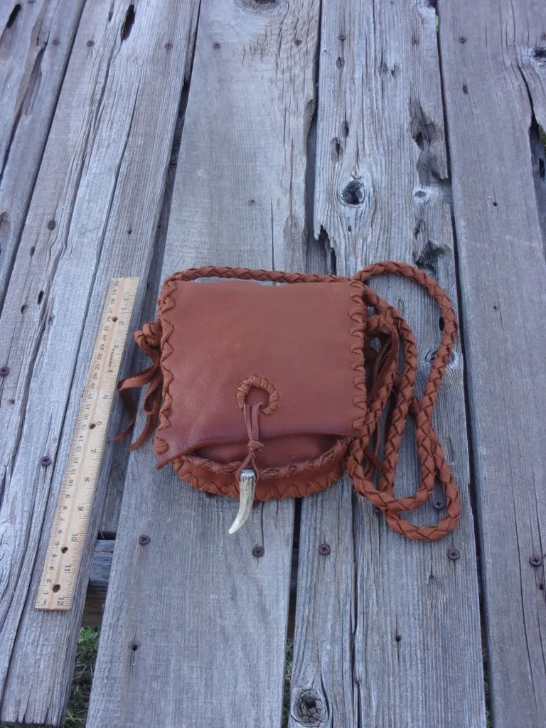 Leather possibles bag, small rust leather bag, mountain man bag