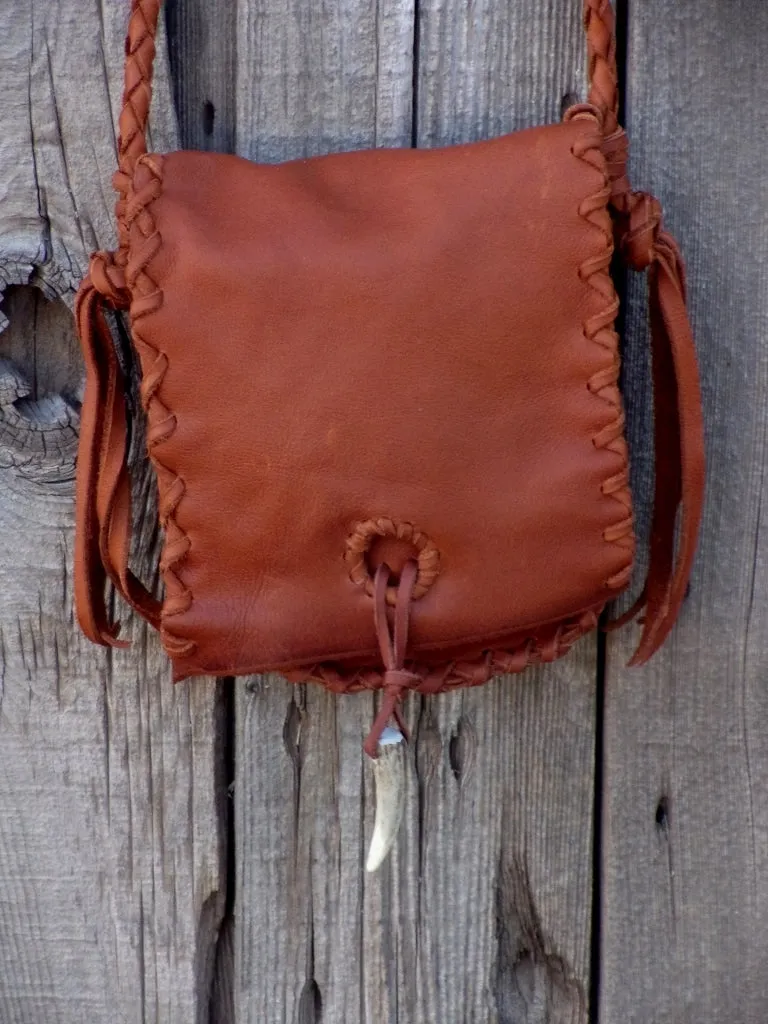 Leather possibles bag, small rust leather bag, mountain man bag