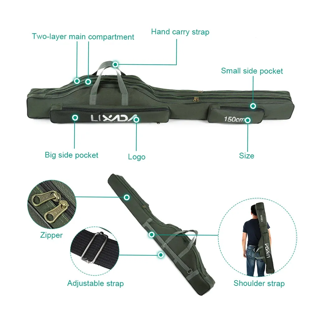 Lixada 210cm  Fishing Bag Portable Folding Fishing Rod Reel Bag Fishing Pole Gear Tackle Tool Carry Bag Storage Bag Organizer