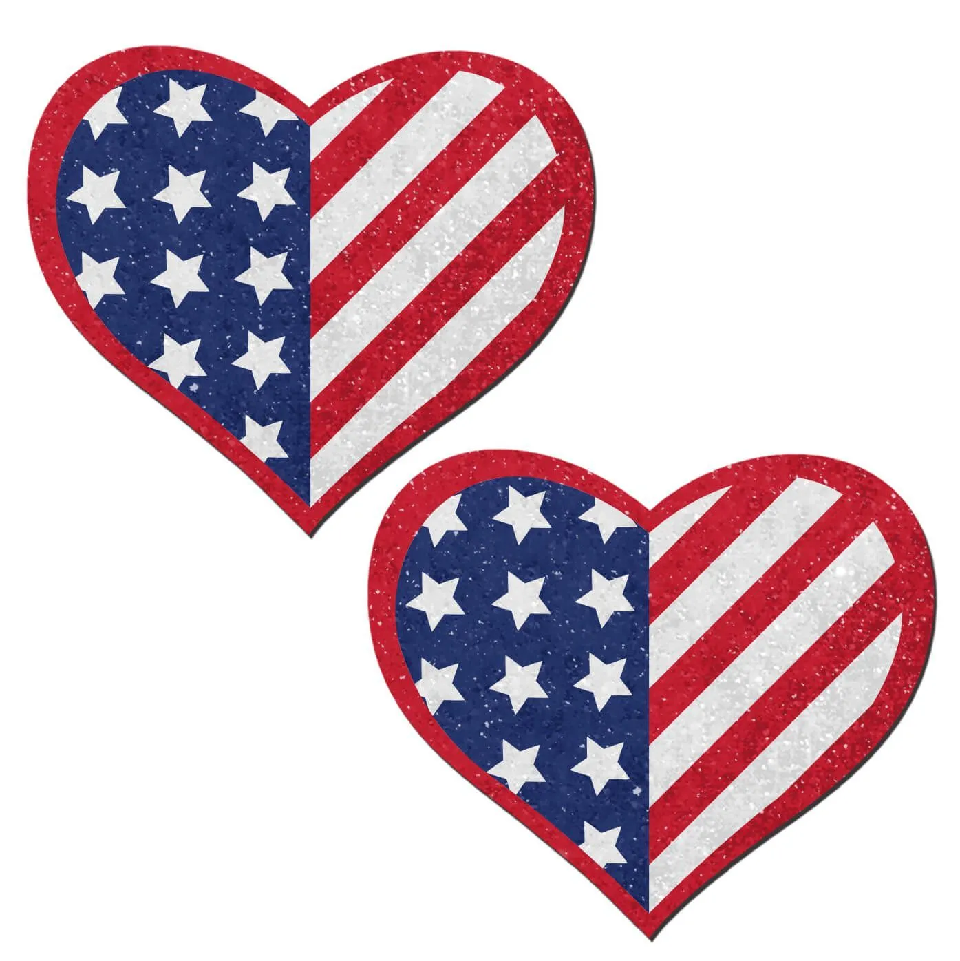 Love: Glittering USA Red, White & Blue, Stars & Stripes Heart Nipple Pasties