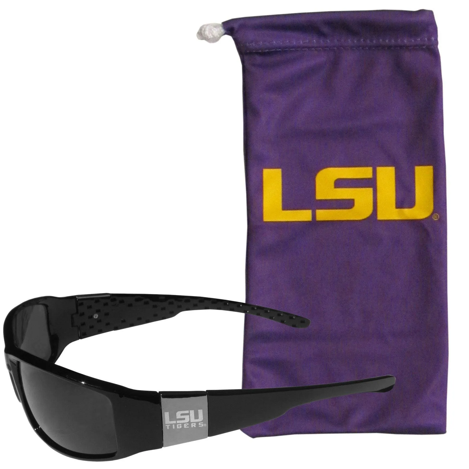 LSU Tigers Etched Chrome Wrap Sunglasses and Bag