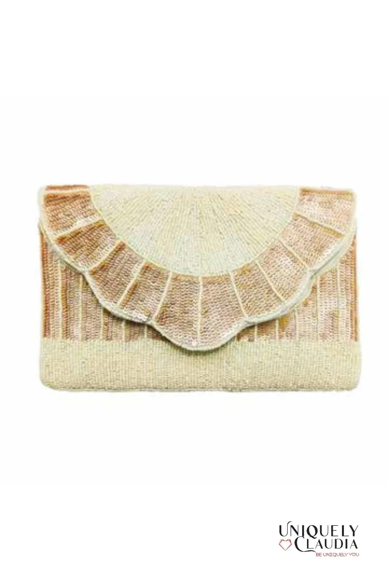 Luxe Champagne & Bronze Beaded Scalloped Edge Clutch