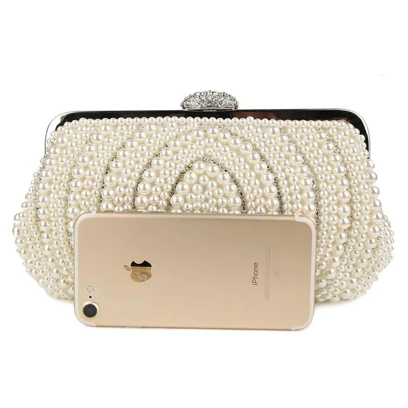 Luxy Moon Beaded Evening Bag Pearls Diamonds Clutch