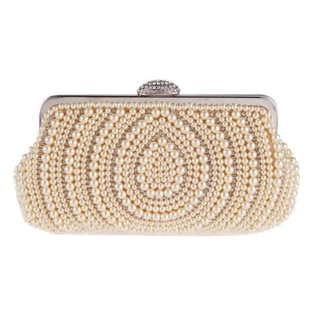 Luxy Moon Beaded Evening Bag Pearls Diamonds Clutch