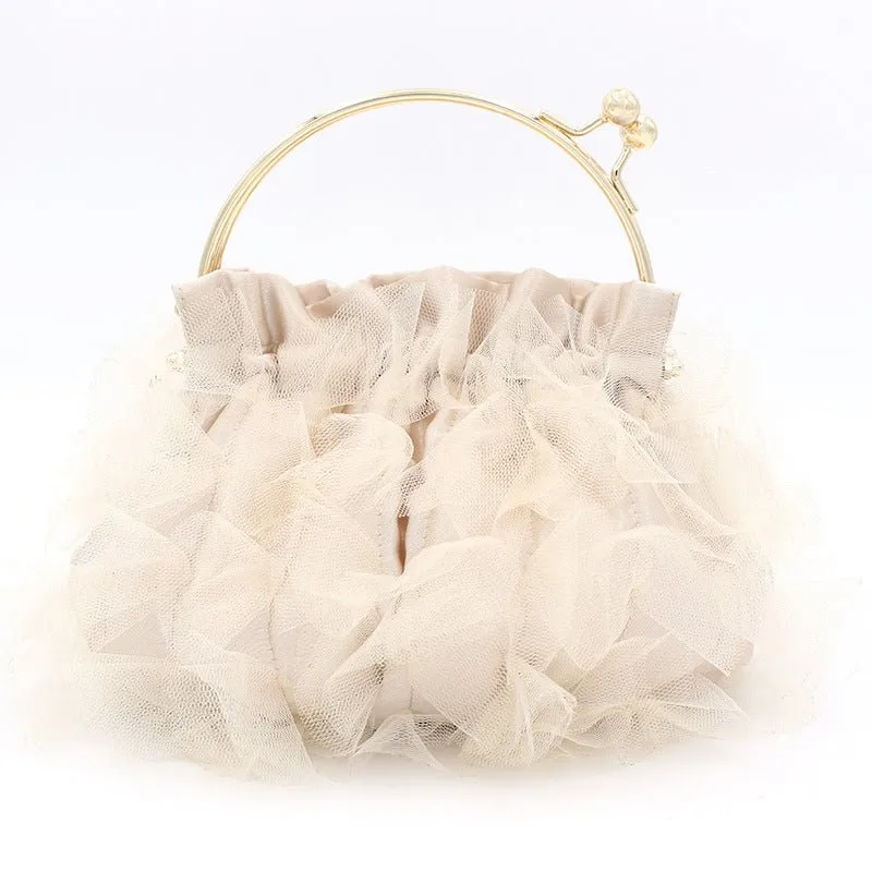 Luxy Moon Champagne Flower Evening Purses for Weddings or Party