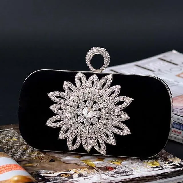 Luxy Moon Rhinestone Evening Bag Flower Wedding Clutch