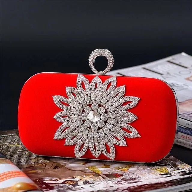 Luxy Moon Rhinestone Evening Bag Flower Wedding Clutch