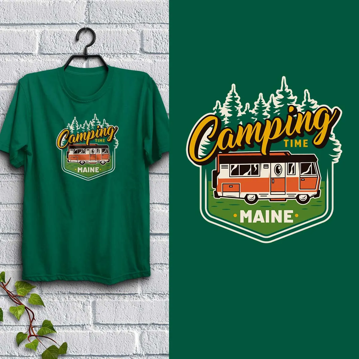 Maine Camping Time T-Shirt, 100% Cotton, S-XXL, Unisex Tshirts