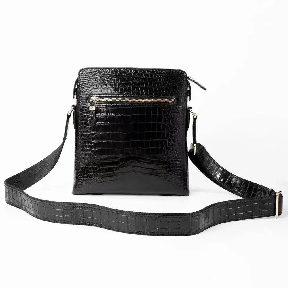 Mens Crocodile Belly Leather Messenger Cross Body Bag