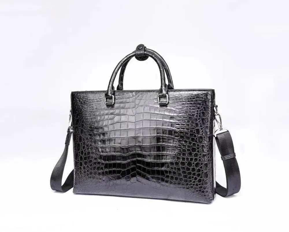 Men's Crocodile Leather  Black Top Handle Cross body Tote Bags