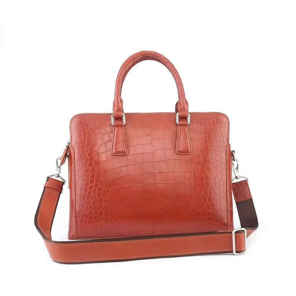 Men's Crocodile  Leather Laptop Bags Briefcase Orange