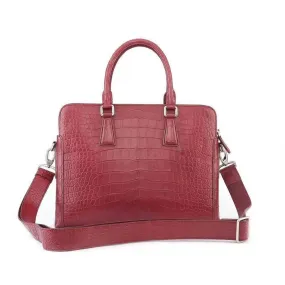 Men's Crocodile  Leather Laptop Bags Briefcase Red