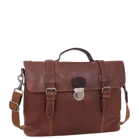 Mens Real Brown Cowhide Leather Briefcase Vintage Satchel Buck