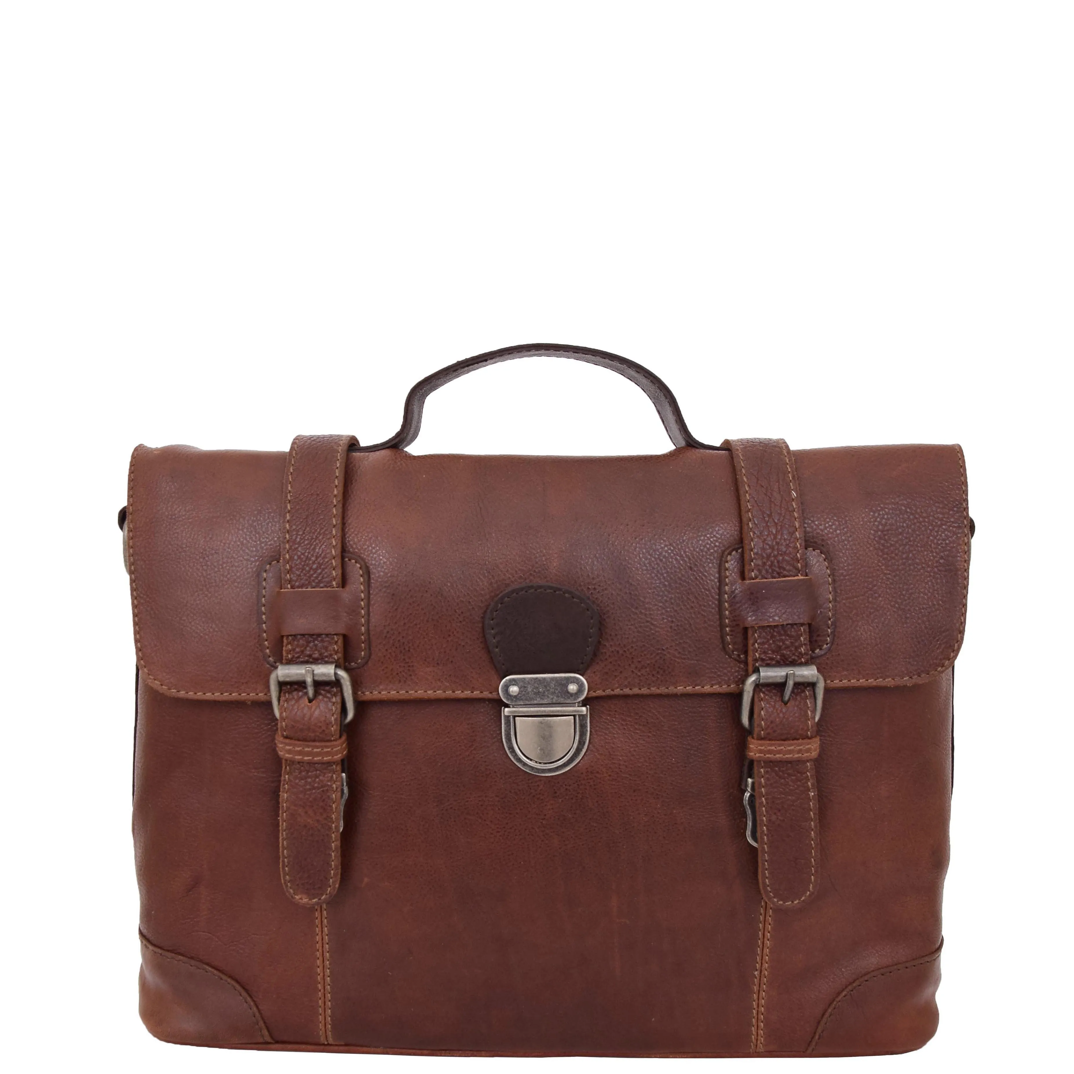 Mens Real Brown Cowhide Leather Briefcase Vintage Satchel Buck