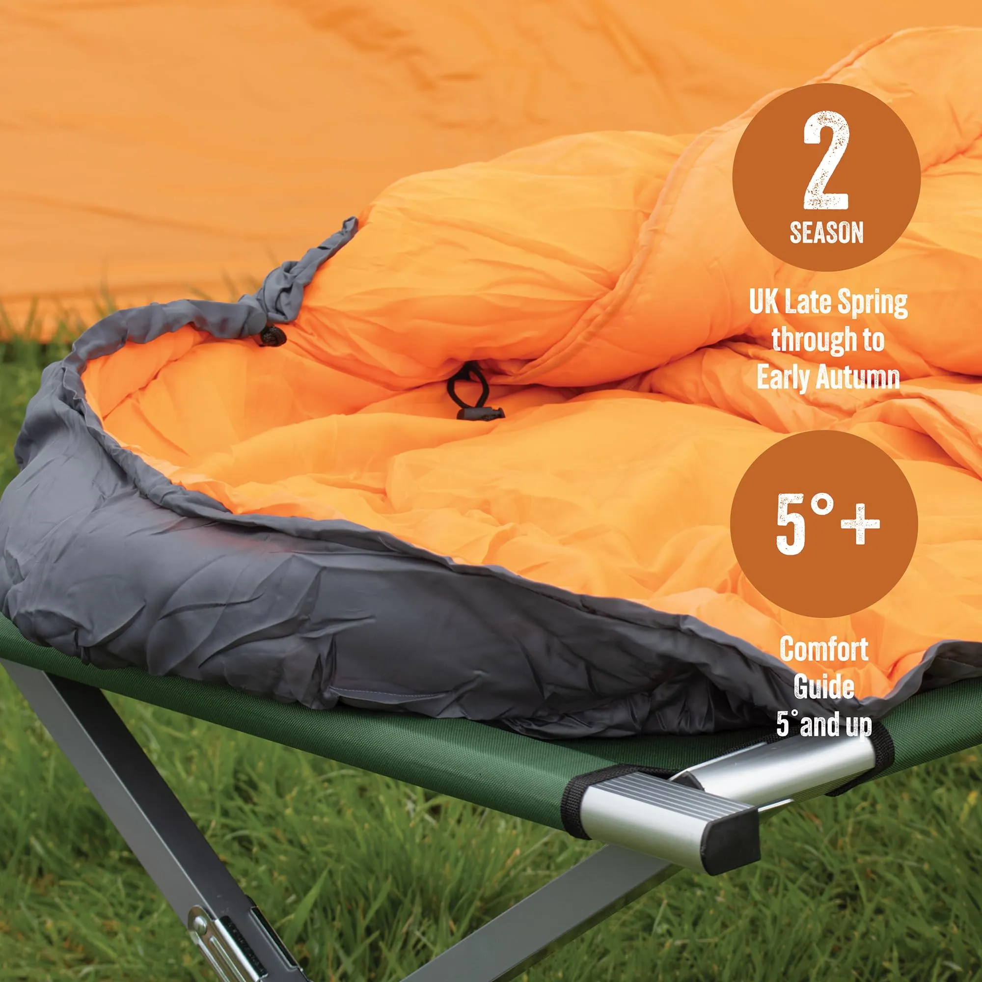 Milestone Camping 27000 Grey & Orange Single Mummy Sleeping Bag/Comfortable and Portable/Carry Sack/Water Resistant / 2 Season