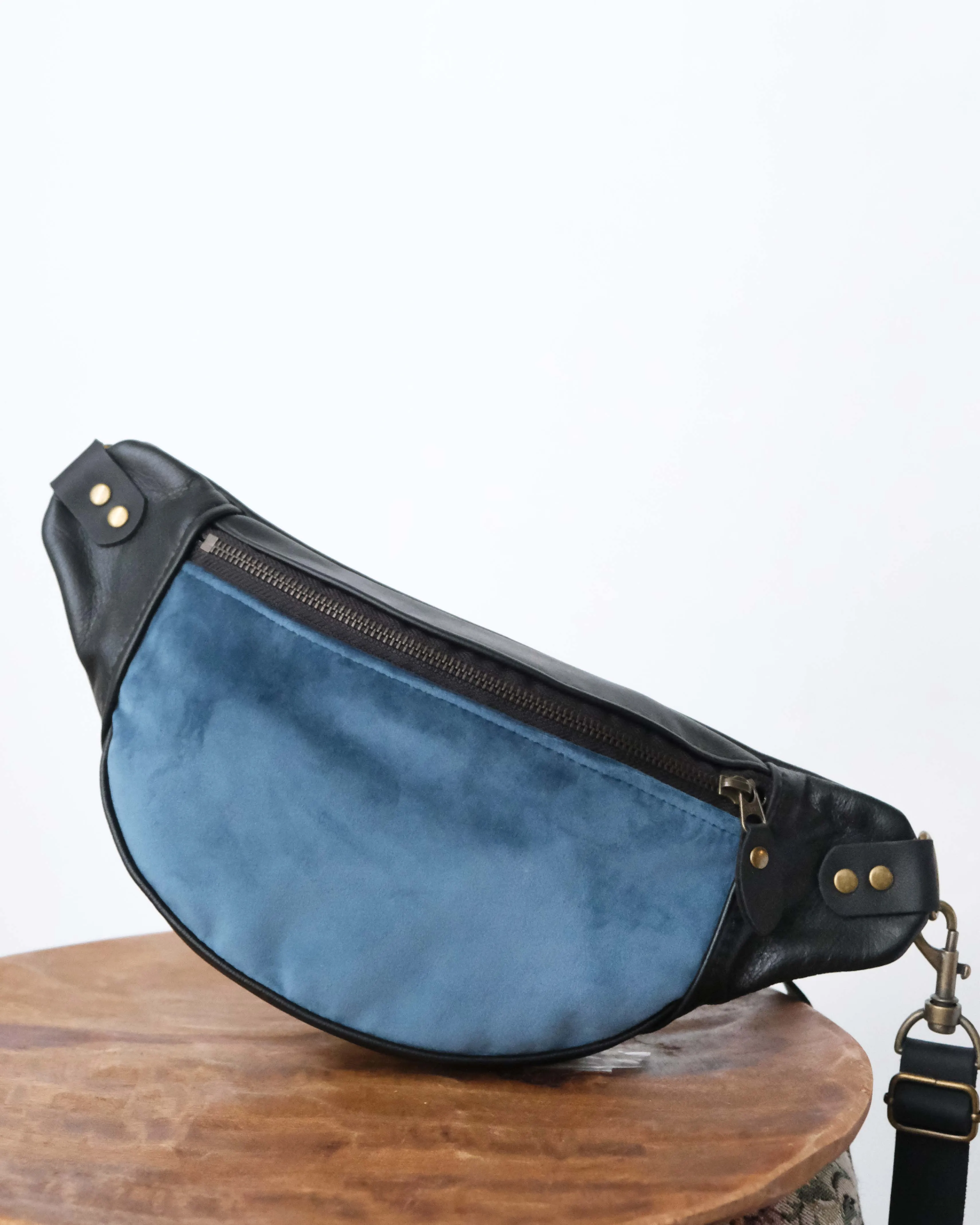 Mini Tabitha: Softest Blue and Black Leather