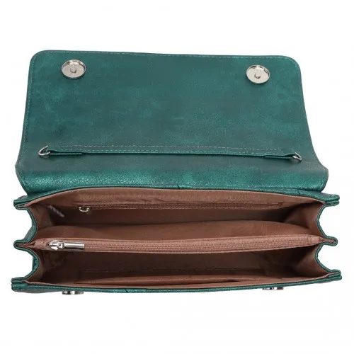 Miss Lulu Elegant Green Twill Clutch Leather Chain Evening Bag - Versatile Handbag for Formal & Casual Occasions