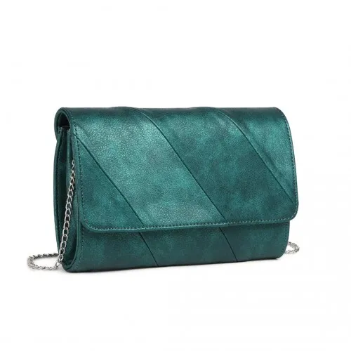 Miss Lulu Elegant Green Twill Clutch Leather Chain Evening Bag - Versatile Handbag for Formal & Casual Occasions