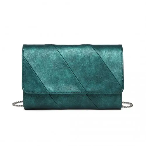 Miss Lulu Elegant Green Twill Clutch Leather Chain Evening Bag - Versatile Handbag for Formal & Casual Occasions