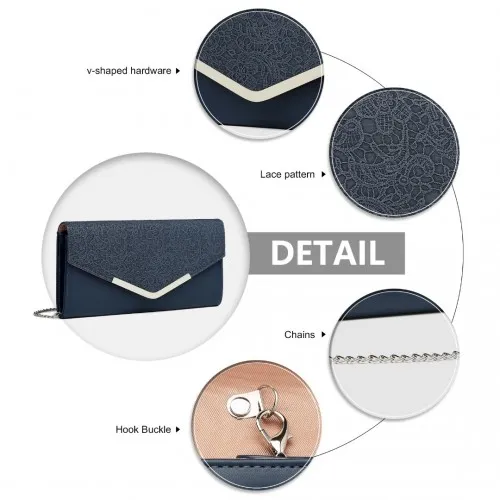 Miss Lulu Lace Envelope Flap Clutch Evening Bag - Navy | Elegant & Versatile