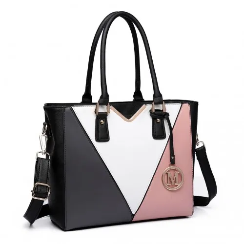 Miss Lulu Leather Look V-Shape Multicolour Tote Bag - Nude | Stylish & Elegant Handbag