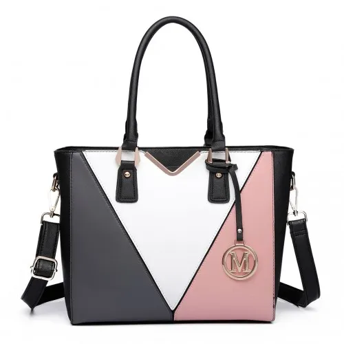 Miss Lulu Leather Look V-Shape Multicolour Tote Bag - Nude | Stylish & Elegant Handbag