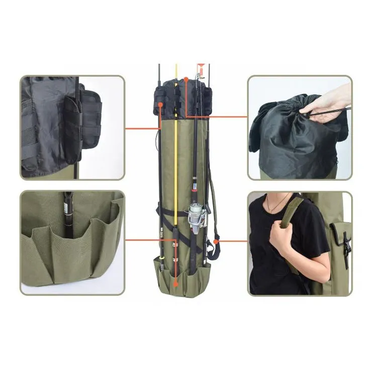 Multifunctional Fishing Rod Bag Fishing Tackle Bag Fishing Supplies,Size: 123x34cm(Army Green)