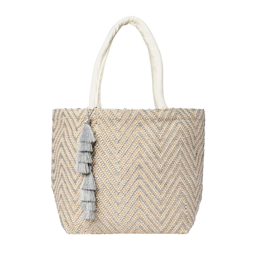 Mykonos Silver Zigzag Tote Bag