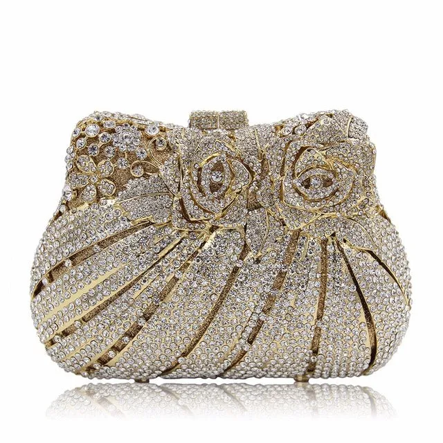 NATASSIE Women Crystal Evening Clutch Rose Flower Purse Party Female Wedding Clutches Bag