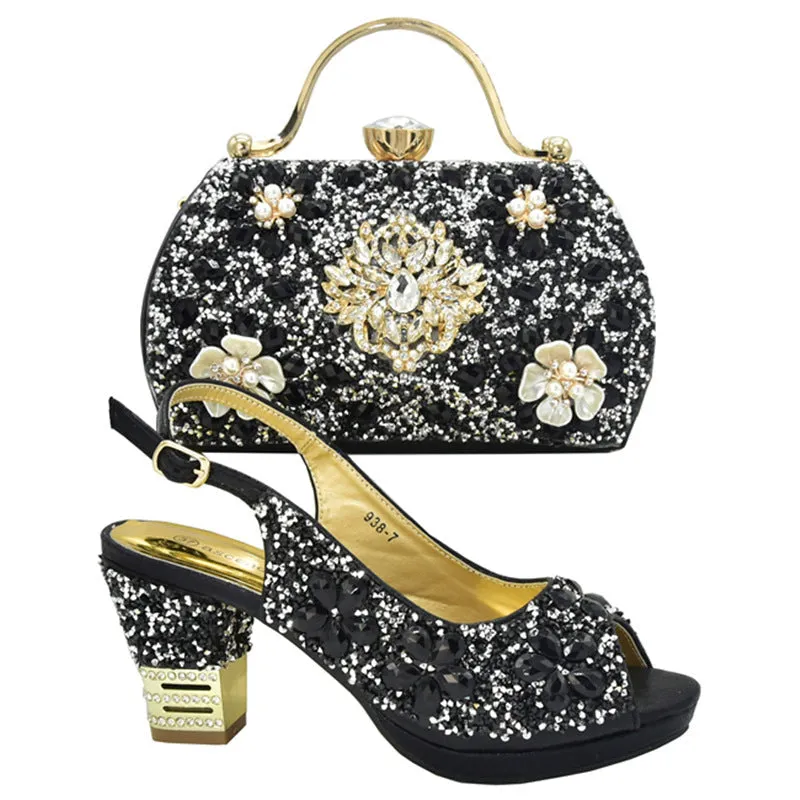 New Summer High Heel Sandals With A Strap Buckle With Hhinestone Bag ,Diamond Evening Wedding Bag