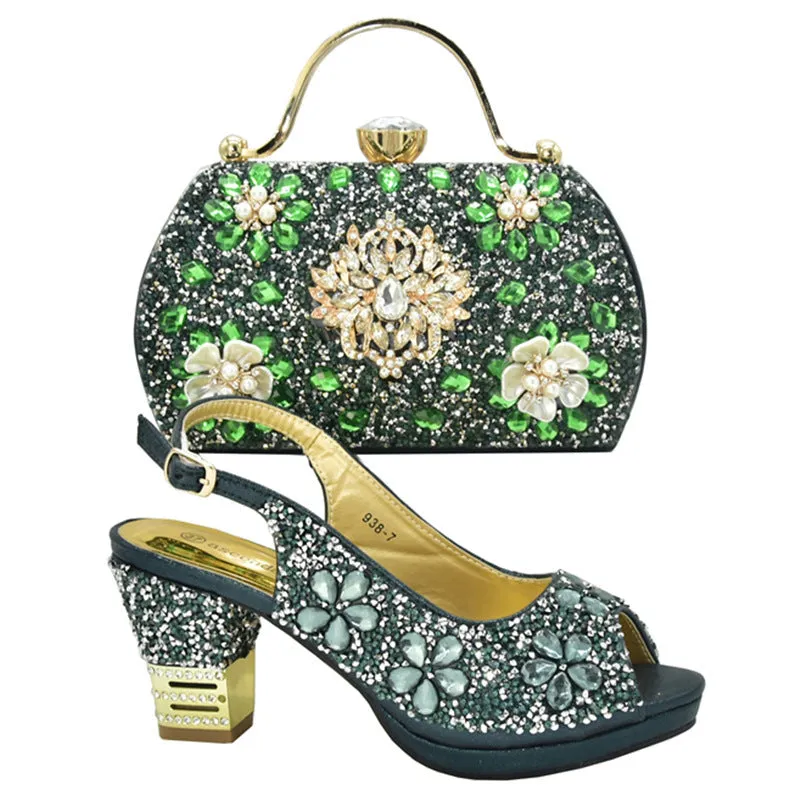 New Summer High Heel Sandals With A Strap Buckle With Hhinestone Bag ,Diamond Evening Wedding Bag