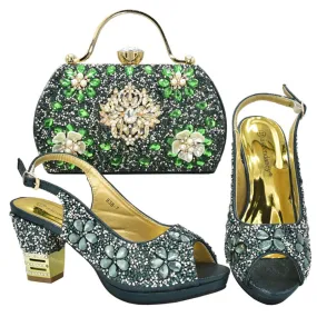 New Summer High Heel Sandals With A Strap Buckle With Hhinestone Bag ,Diamond Evening Wedding Bag