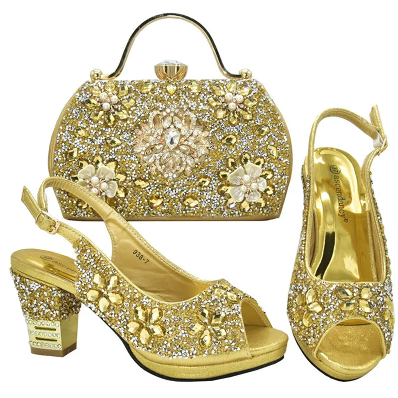 New Summer High Heel Sandals With A Strap Buckle With Hhinestone Bag ,Diamond Evening Wedding Bag