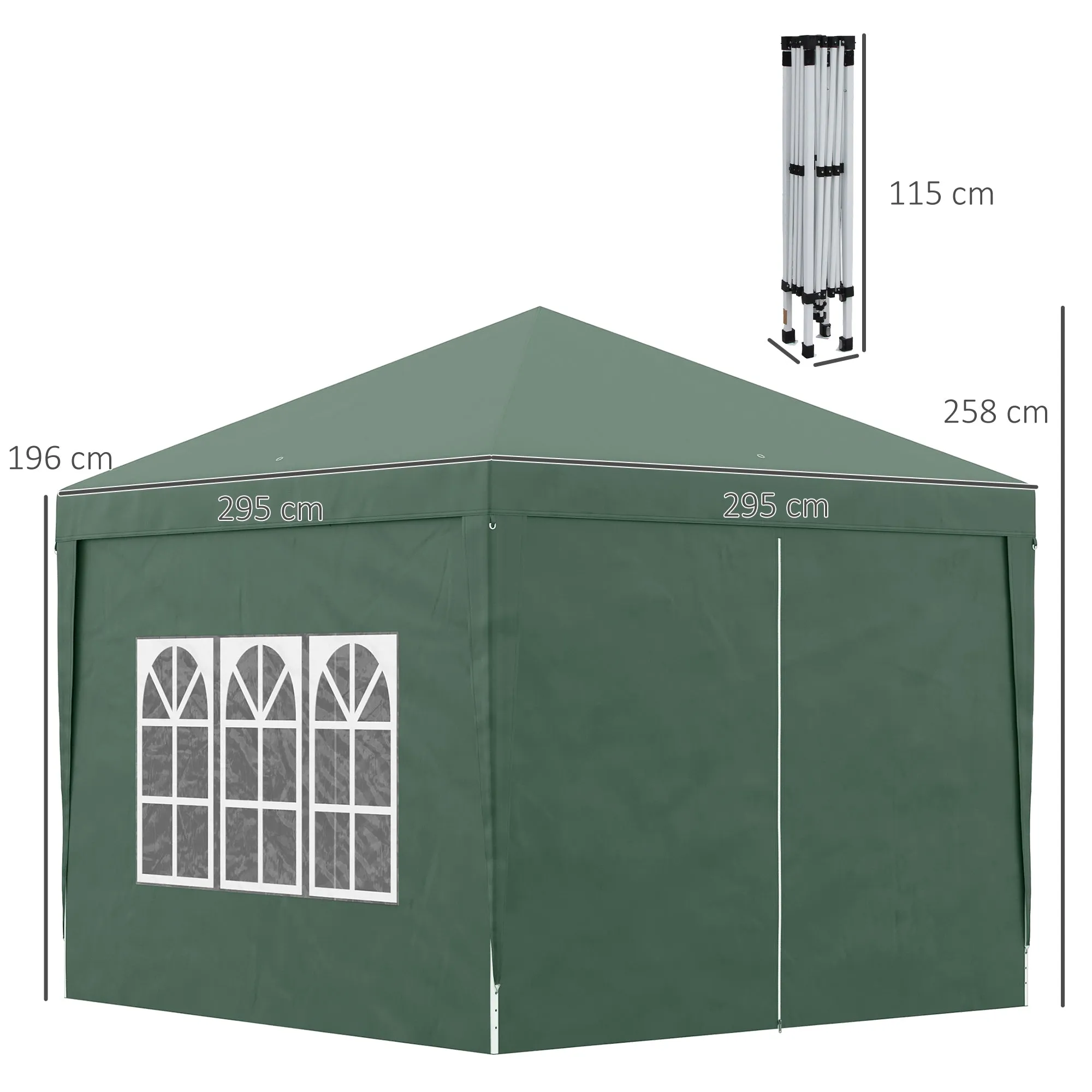 Outsunny 3mx3m Pop Up Gazebo Party Tent Canopy Marquee with Storage Bag Green