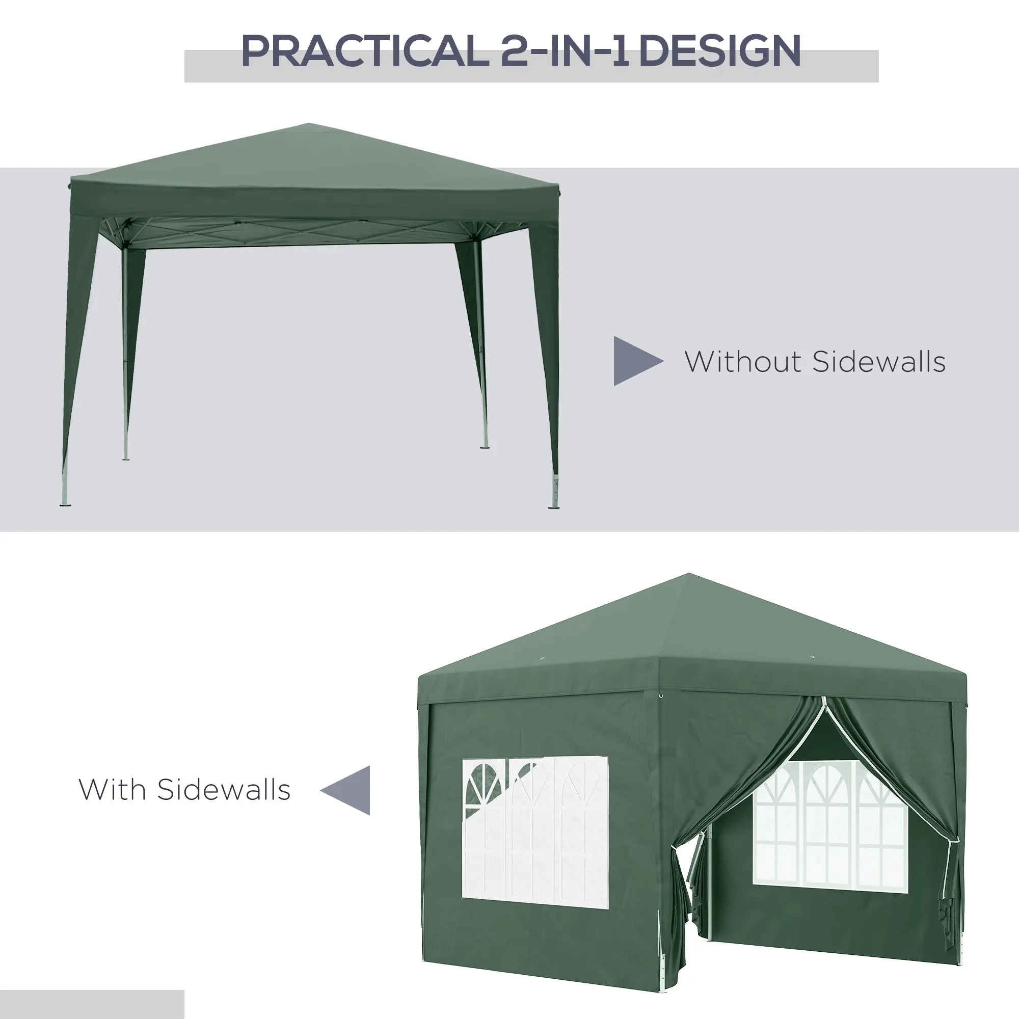 Outsunny 3mx3m Pop Up Gazebo Party Tent Canopy Marquee with Storage Bag Green